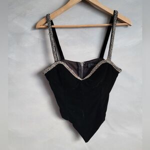 Akira Rhinestone Trim Velour Bustier Style Top Size S
